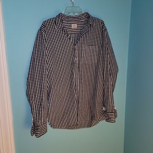 J. Crew Gingham Navy Blue White Button Down Shirt sz. Large